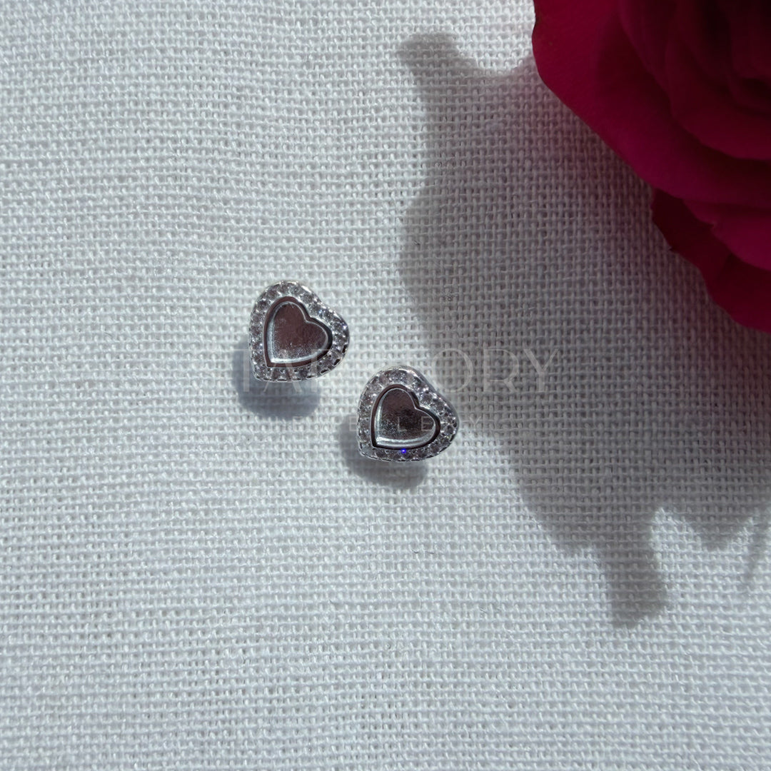 Heart Memorial Stud Sterling silver Earrings with cubic zirconia surround 