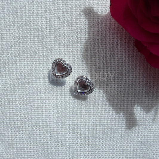 Heart Memorial Stud Sterling silver Earrings with cubic zirconia surround 