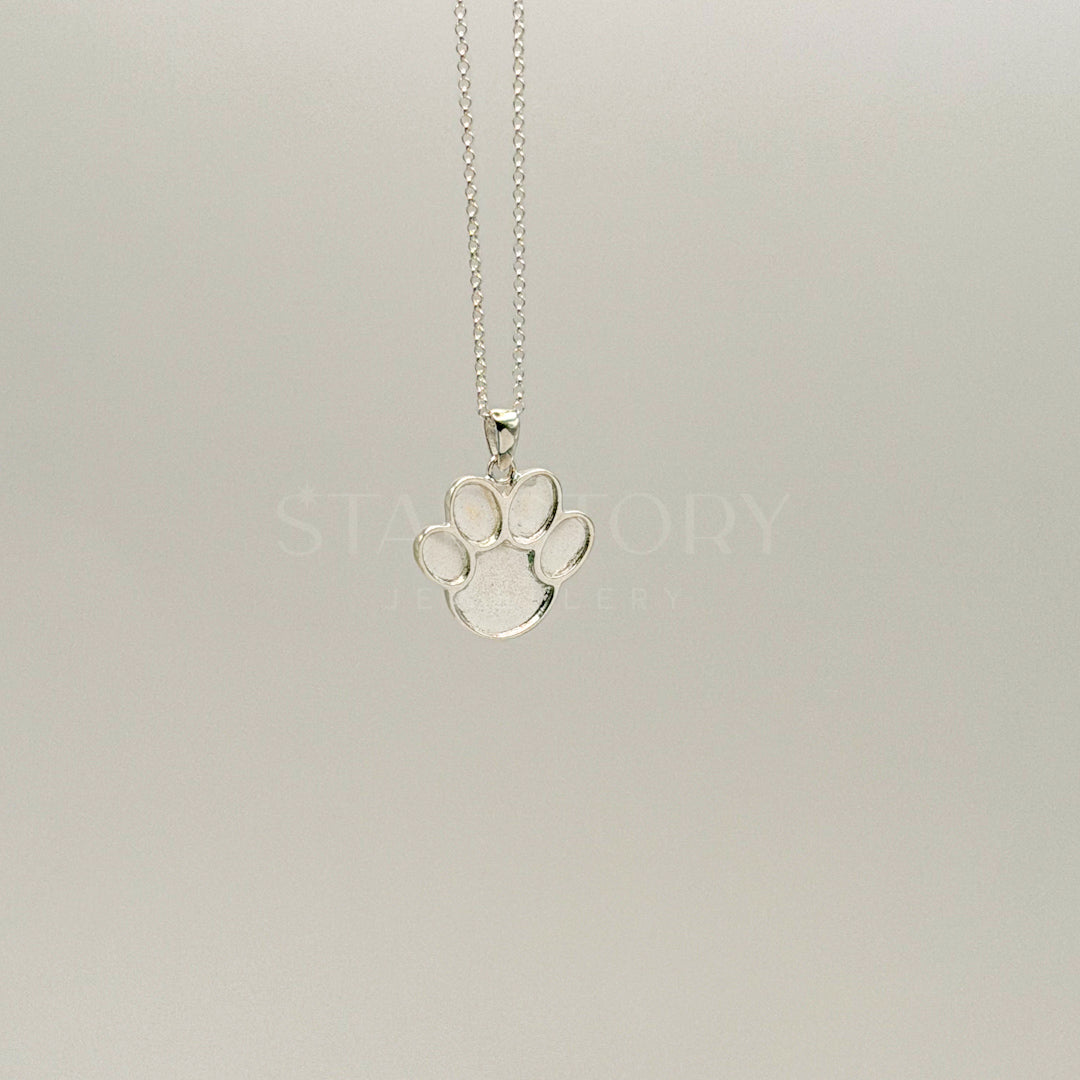 Pawprint Memorial Necklace in sterling silver for ash, hair or fur. 