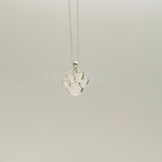 Pawprint Memorial Necklace in sterling silver for ash, hair or fur. 