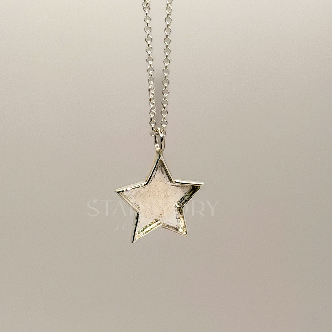 Star Memorial Necklace in sterling silver suitable for ash, hair or fur. 