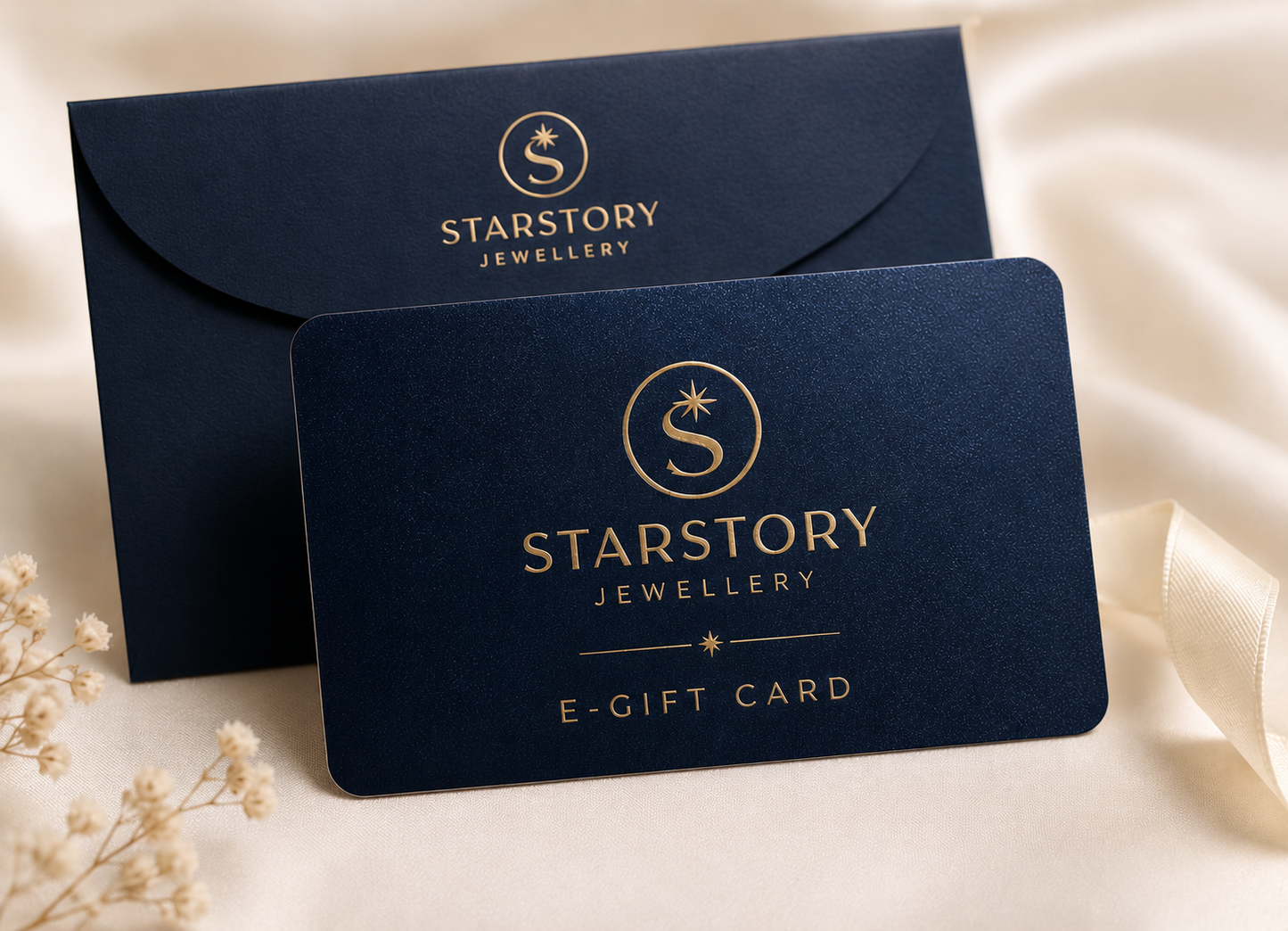 Starstory Jewellery e-gift card and envelope on a soft background
