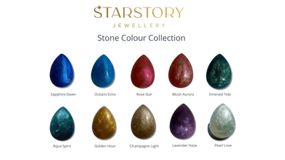 Starstory Jewellery stone colour collection with various resin coloured stones on a white background